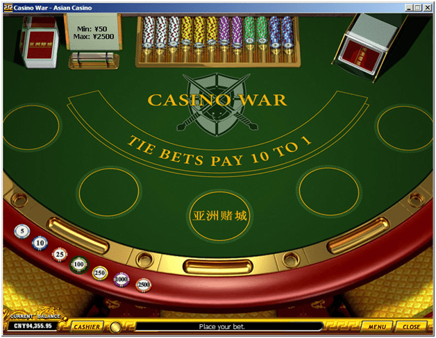 Casino war game in real AUD