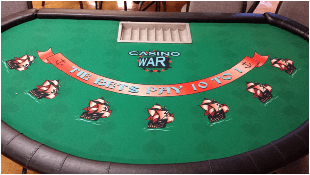 What does it mean by 50/50 chance of winning every bet at the Casino War table?